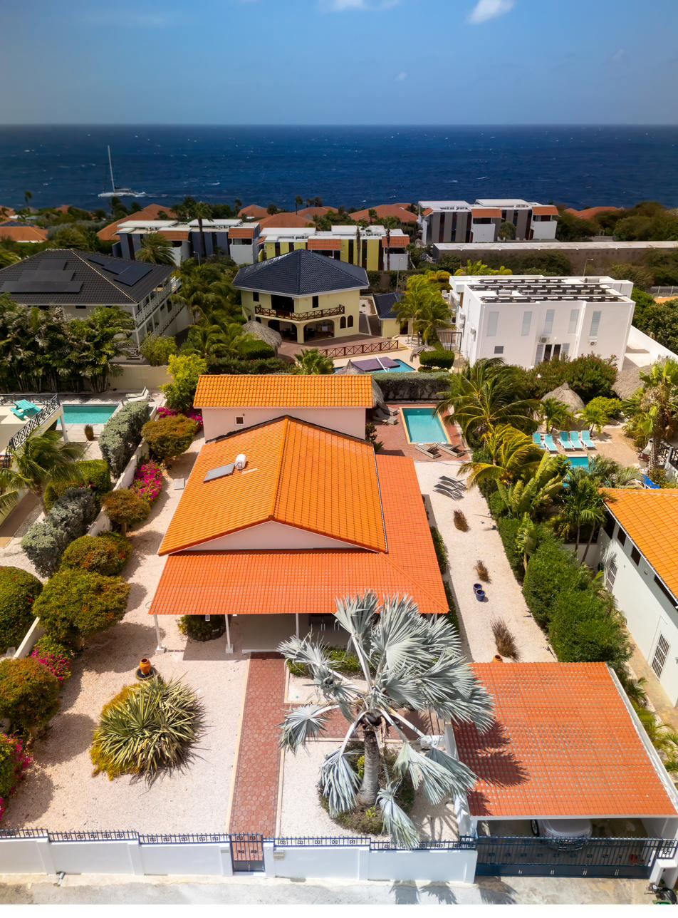 Aerial view of Vista Royal, Jan Thiel, with the Caribbean Sea a few streets away